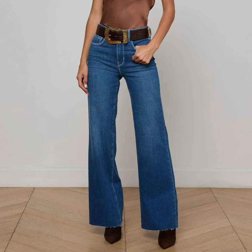 L'agence Gwenna wide-leg jeans gage blue designer denim raw hem women's 30 NWT